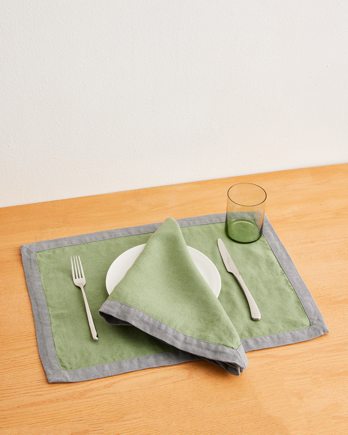 Pistachio & Mineral 100% French Flax Linen Trim Napkins (Set of Four)