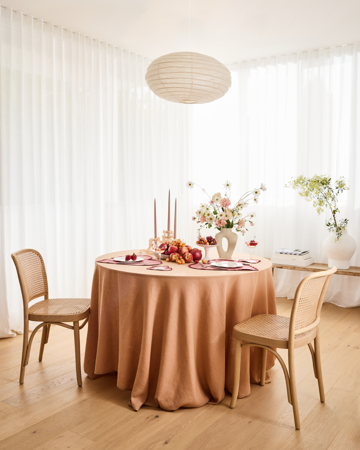 Pink Clay & Mulberry 100% French Flax Linen Heart Placemats (Set of Two)