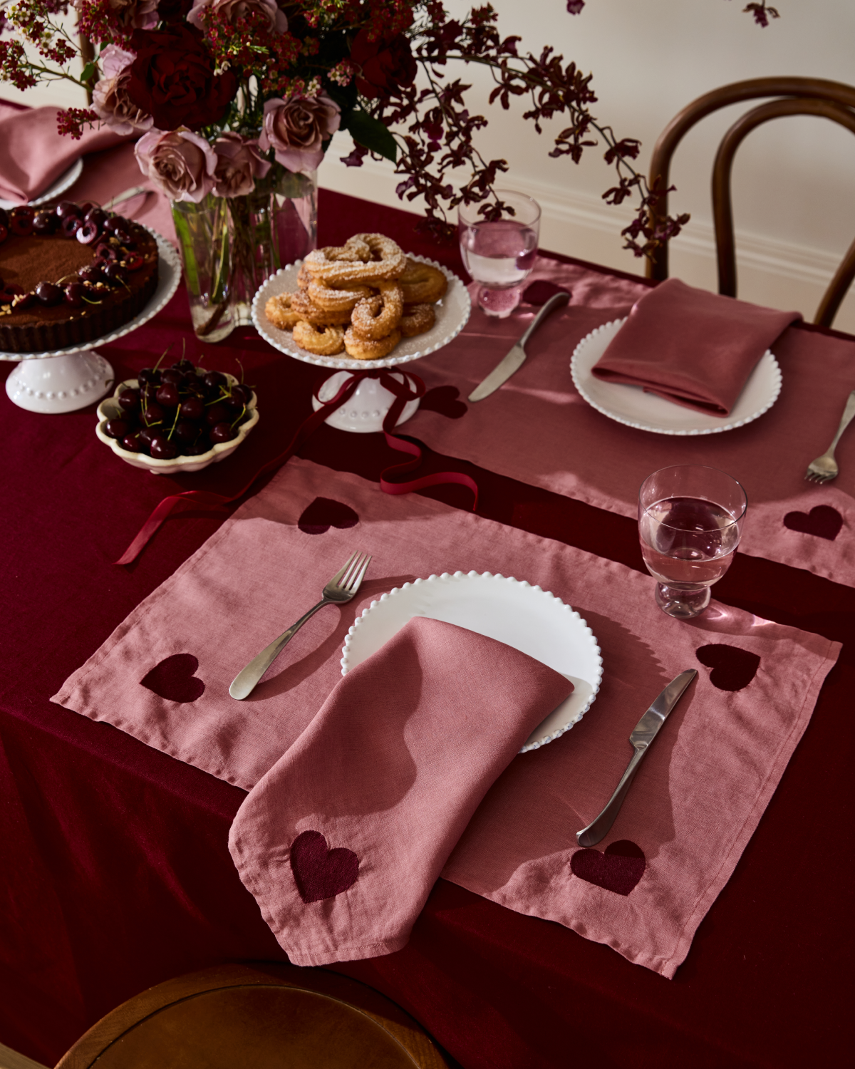Pink Clay & Mulberry 100% French Flax Linen Amour Napkins (Set of Four)