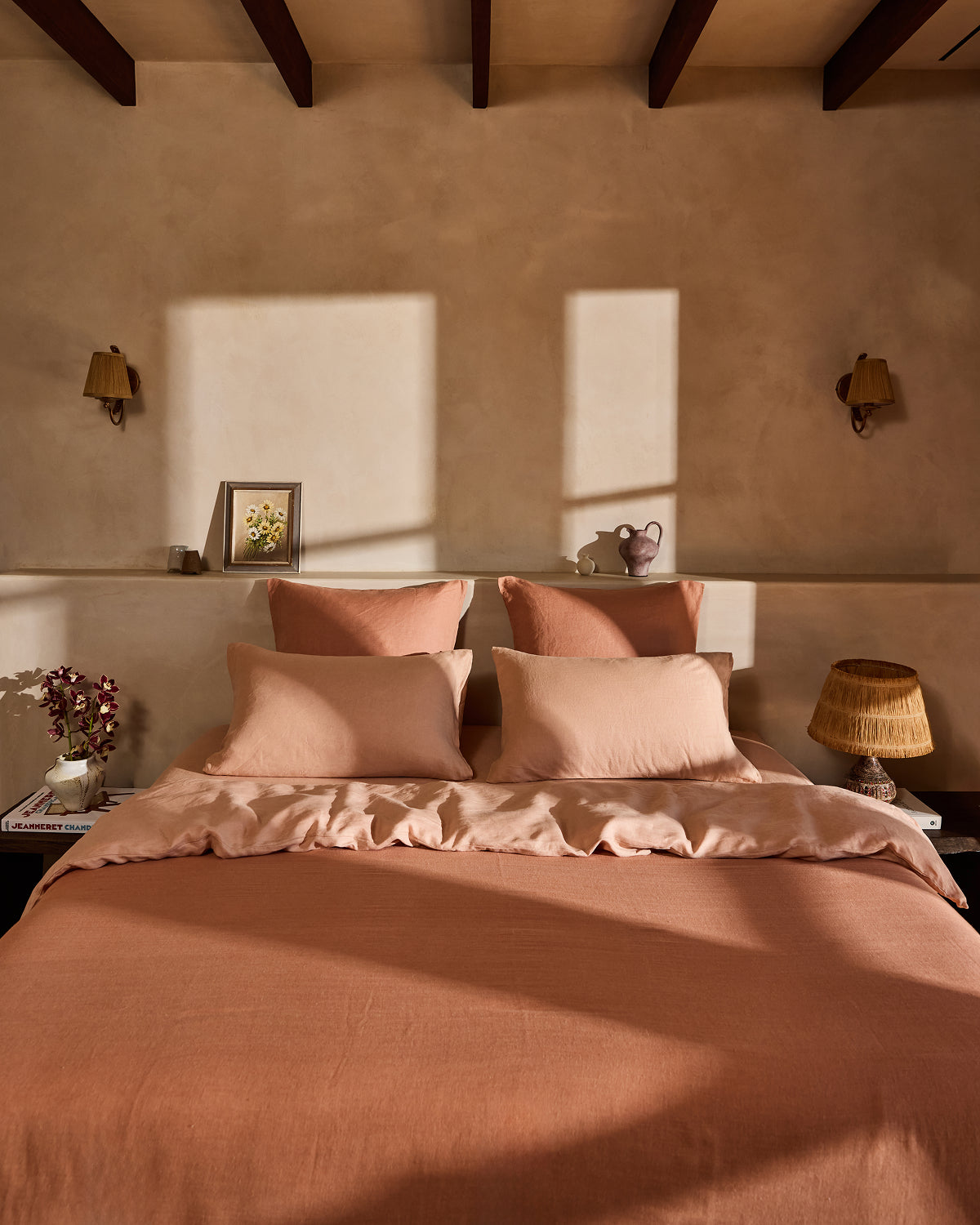 Terracotta 100% French Flax Linen Fitted Sheet Set