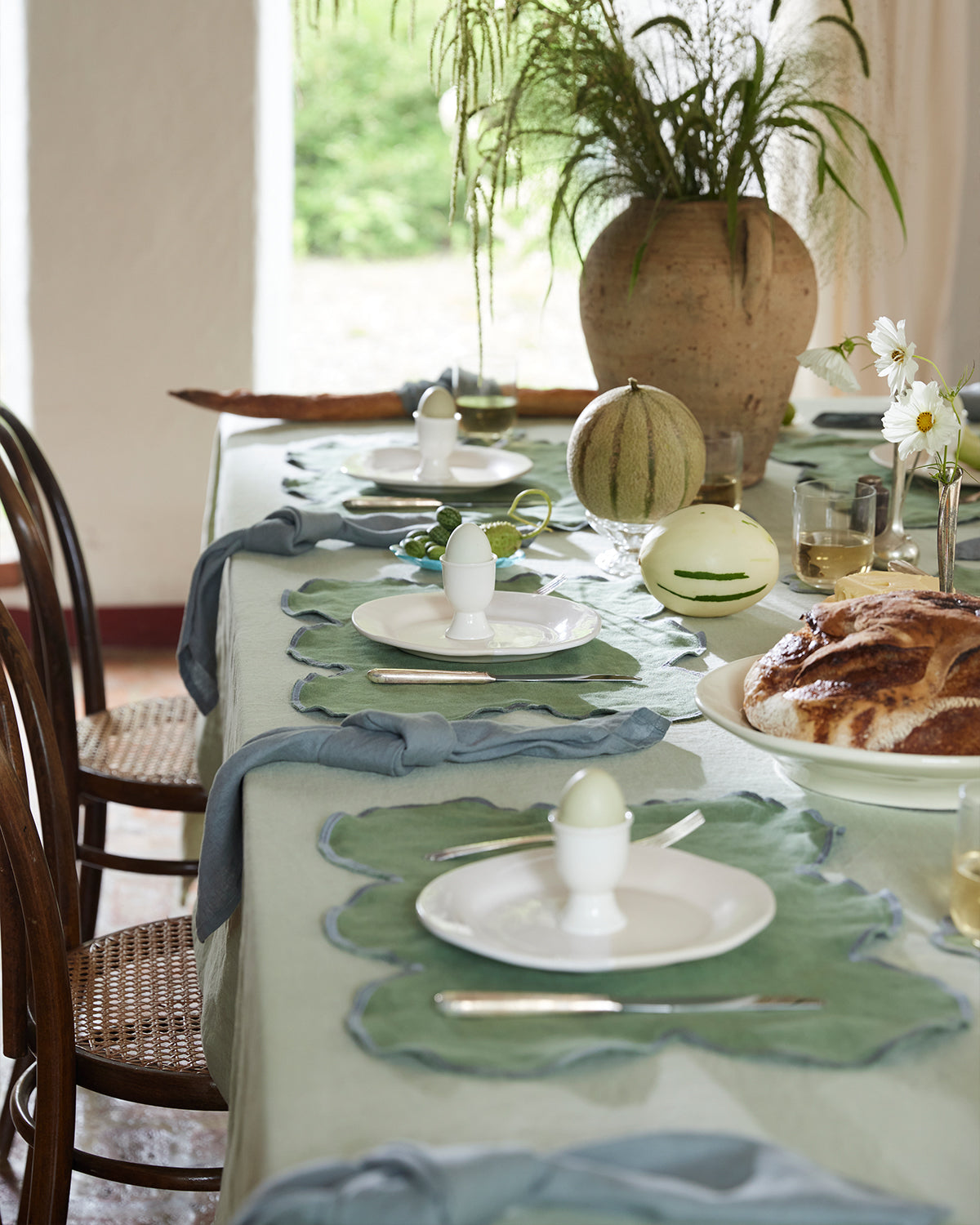 Pistachio & Mineral 100% French Flax Linen Cloud Placemats (Set of Four)