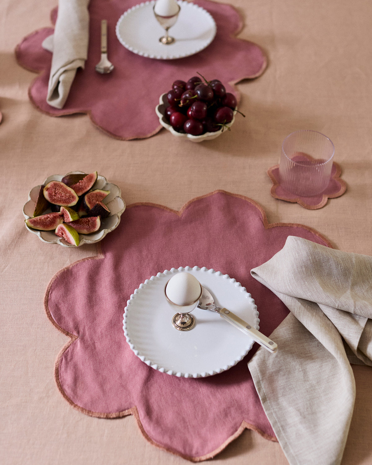 Pink Clay & Hazelnut 100% French Flax Linen Petal Placemats (Set of Four)