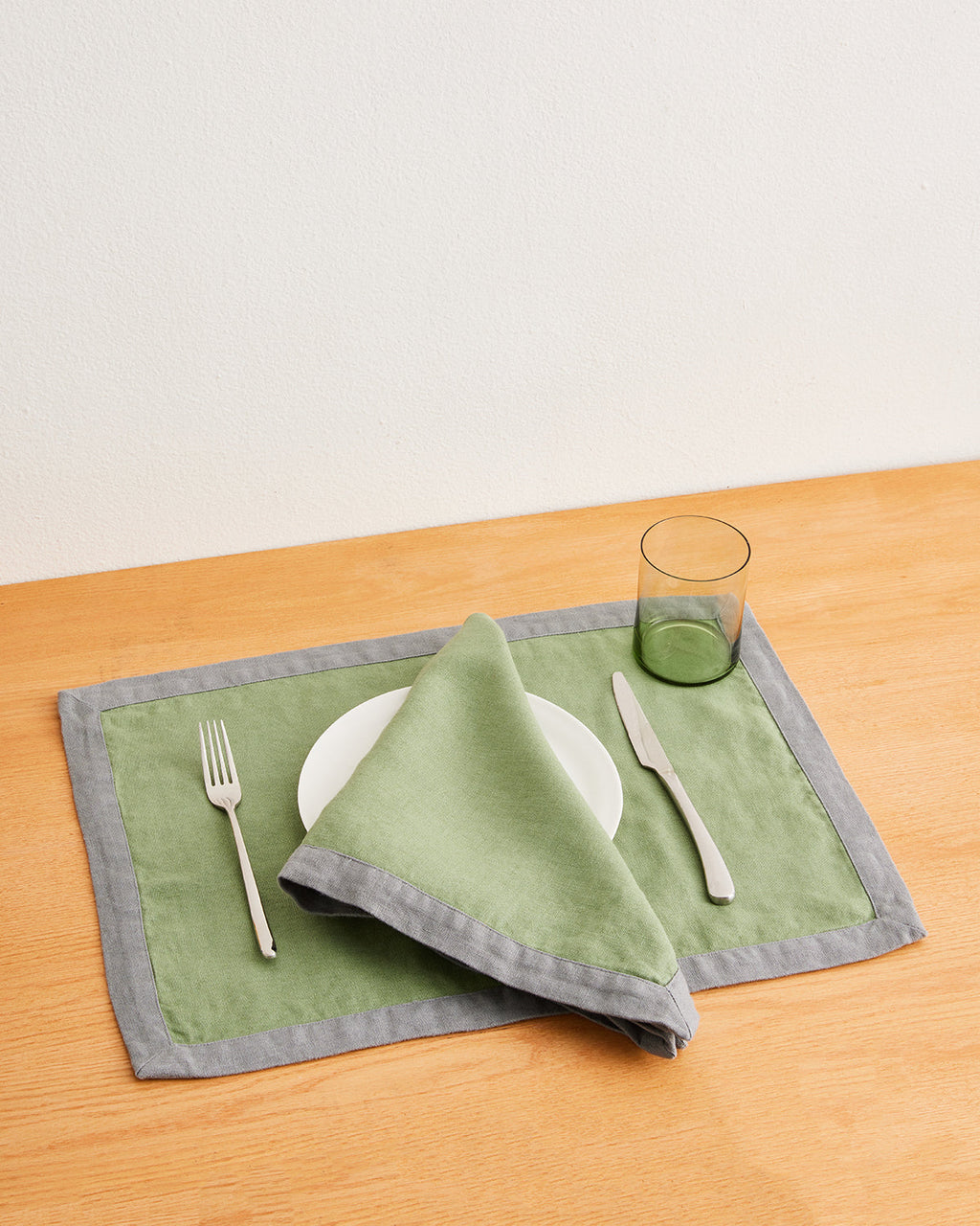 Pistachio & Mineral 100% French Flax Linen Trim Napkins (Set of Four)