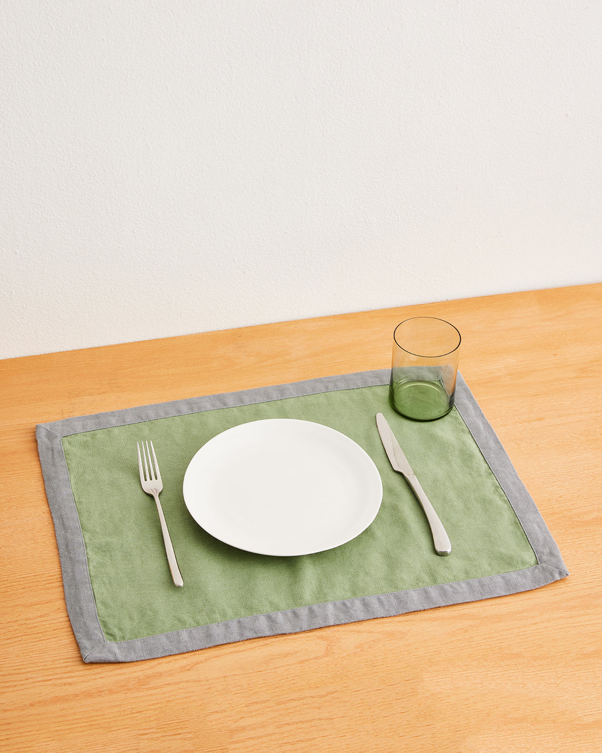 Pistachio & Mineral 100% French Flax Linen Trim Placemats (Set of Four)