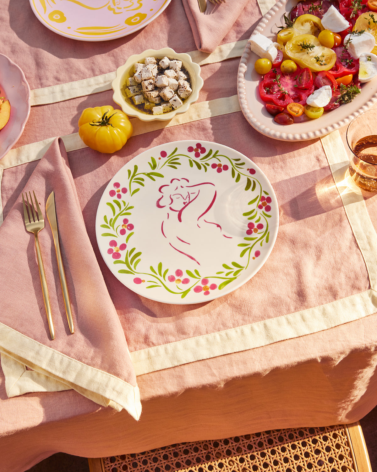 Terracotta & Limoncello 100% French Flax Linen Trim Placemats (Set of Four)