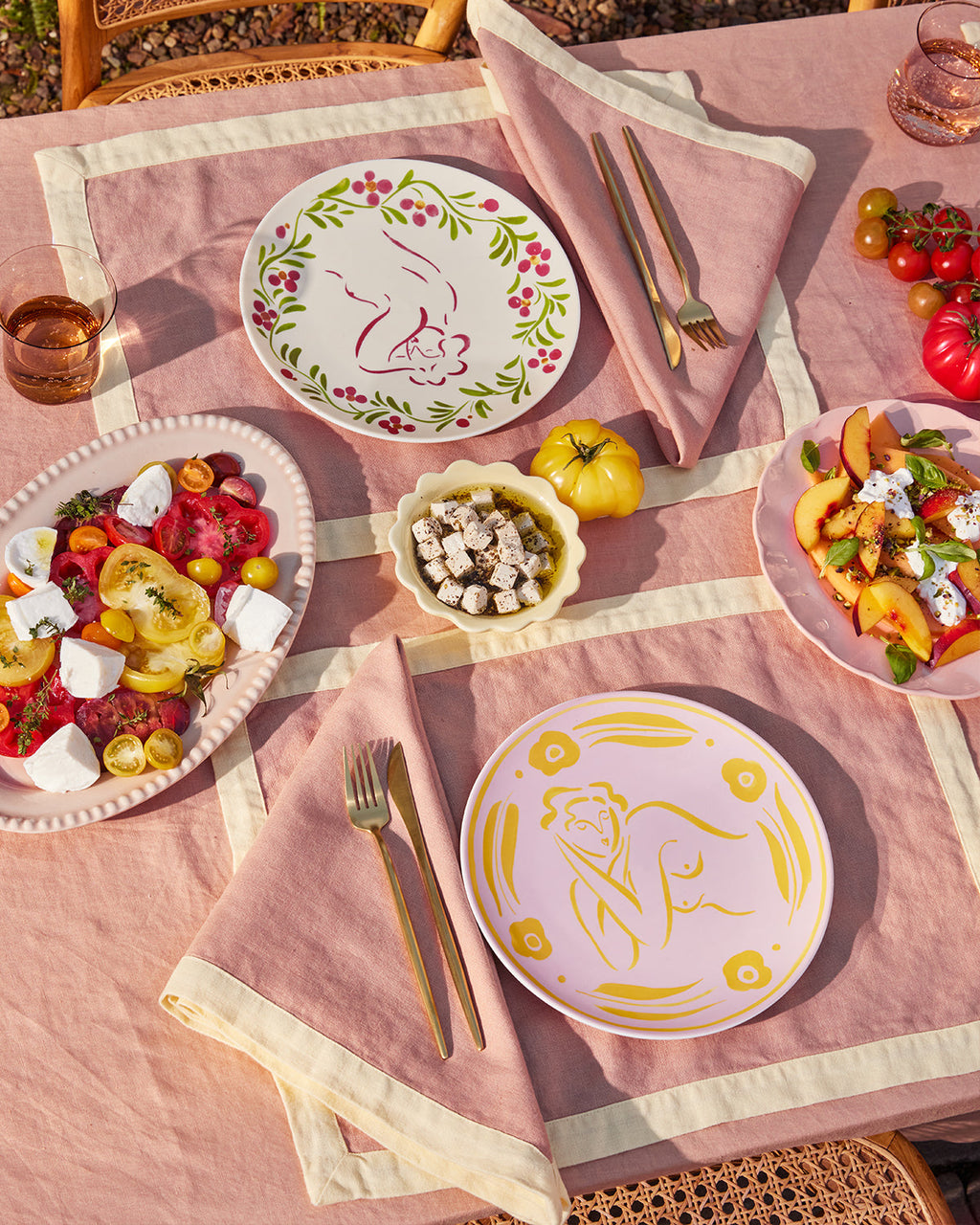 Terracotta & Limoncello 100% French Flax Linen Trim Placemats (Set of Four)
