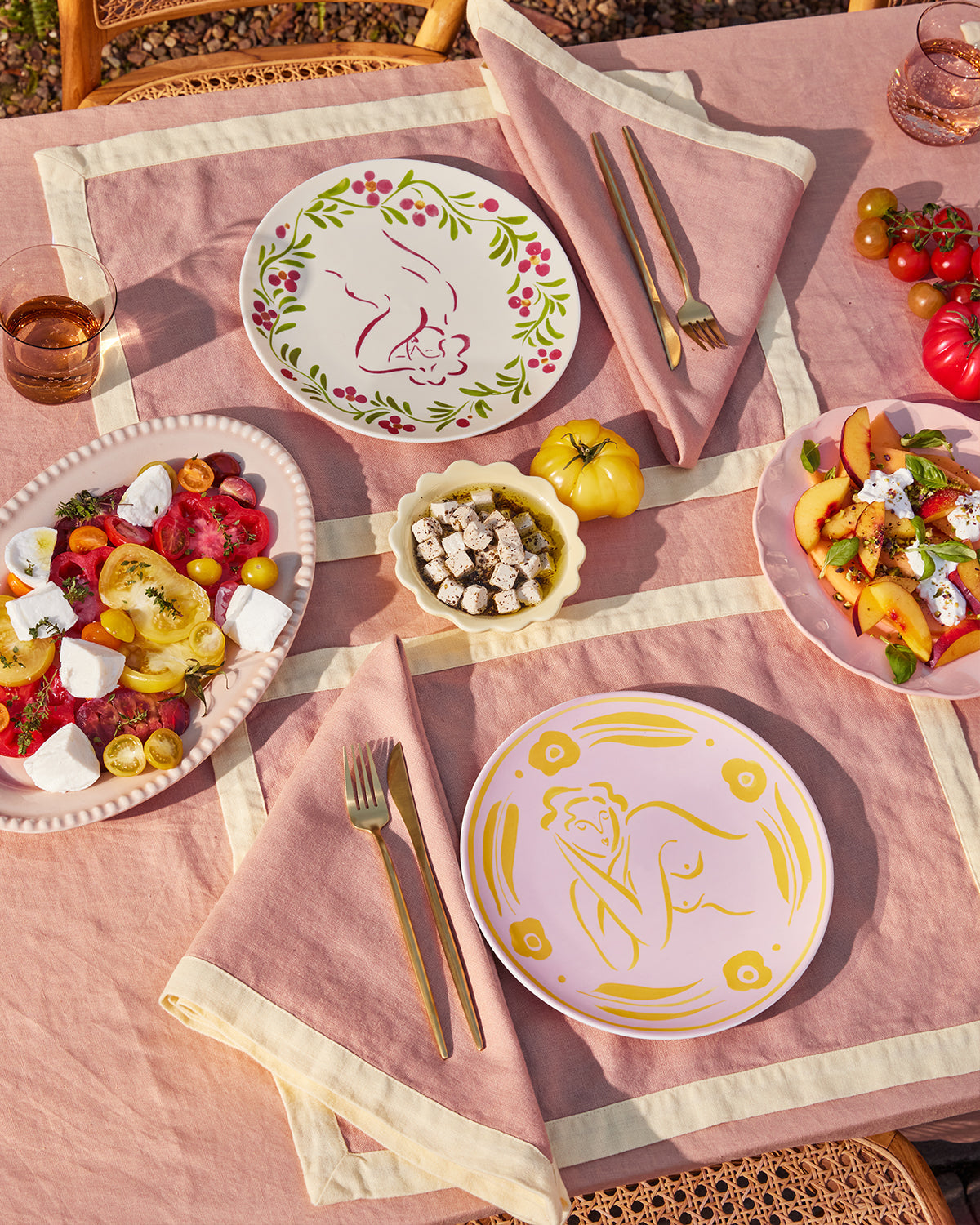 Terracotta & Limoncello 100% French Flax Linen Trim Placemats (Set of Four)
