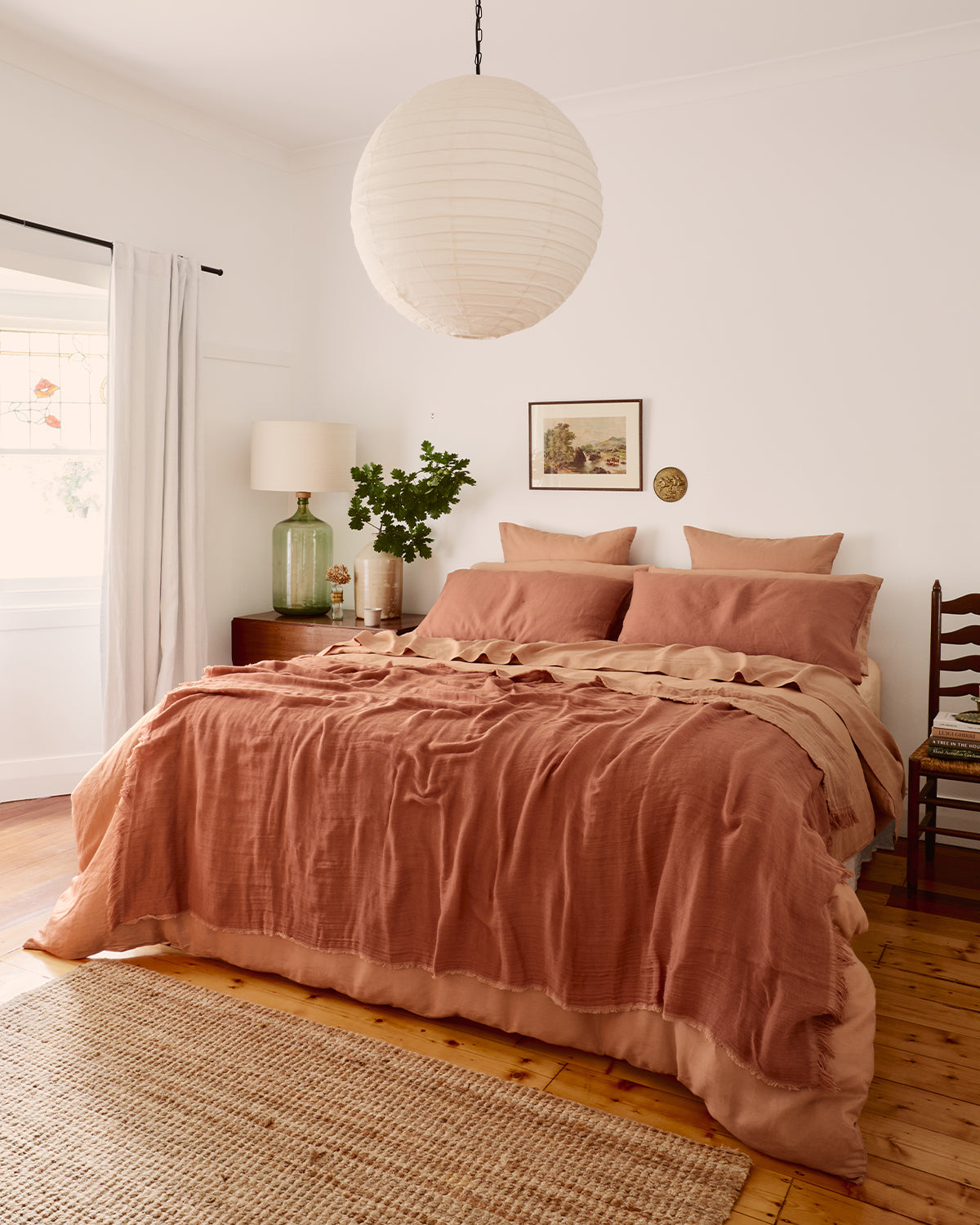Terracotta & Hazelnut 100% French Flax Linen Muslin Throw