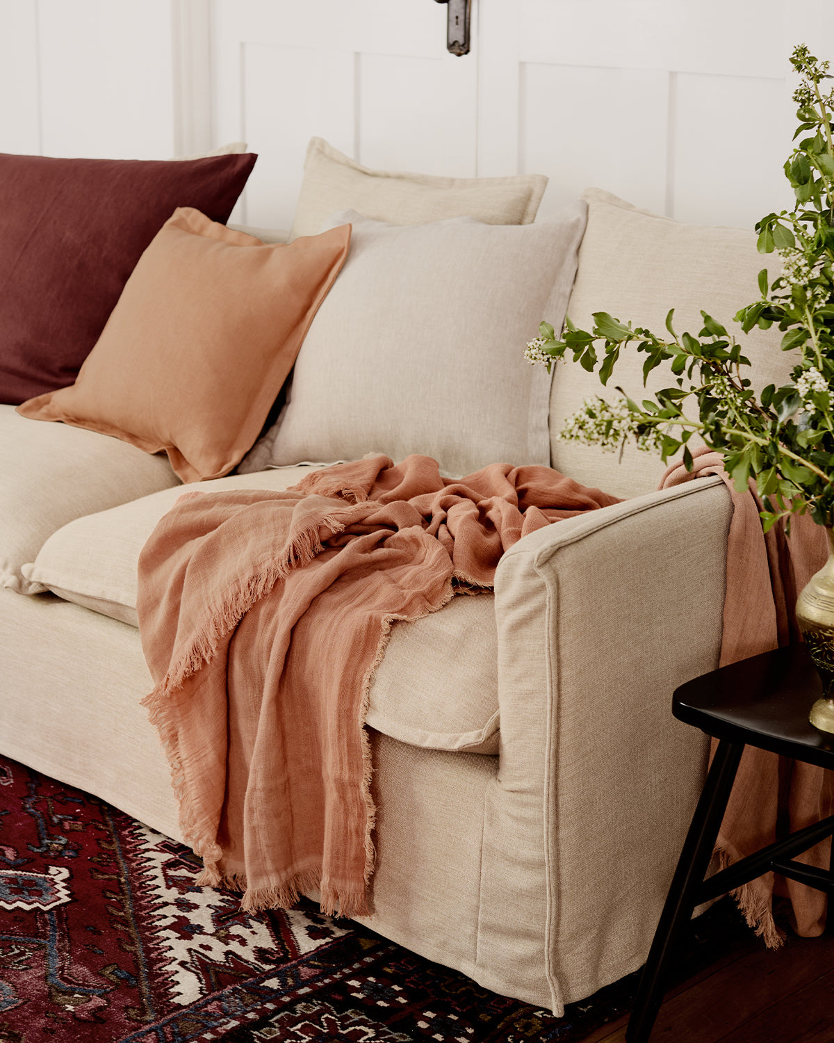 Terracotta & Hazelnut 100% French Flax Linen Muslin Throw