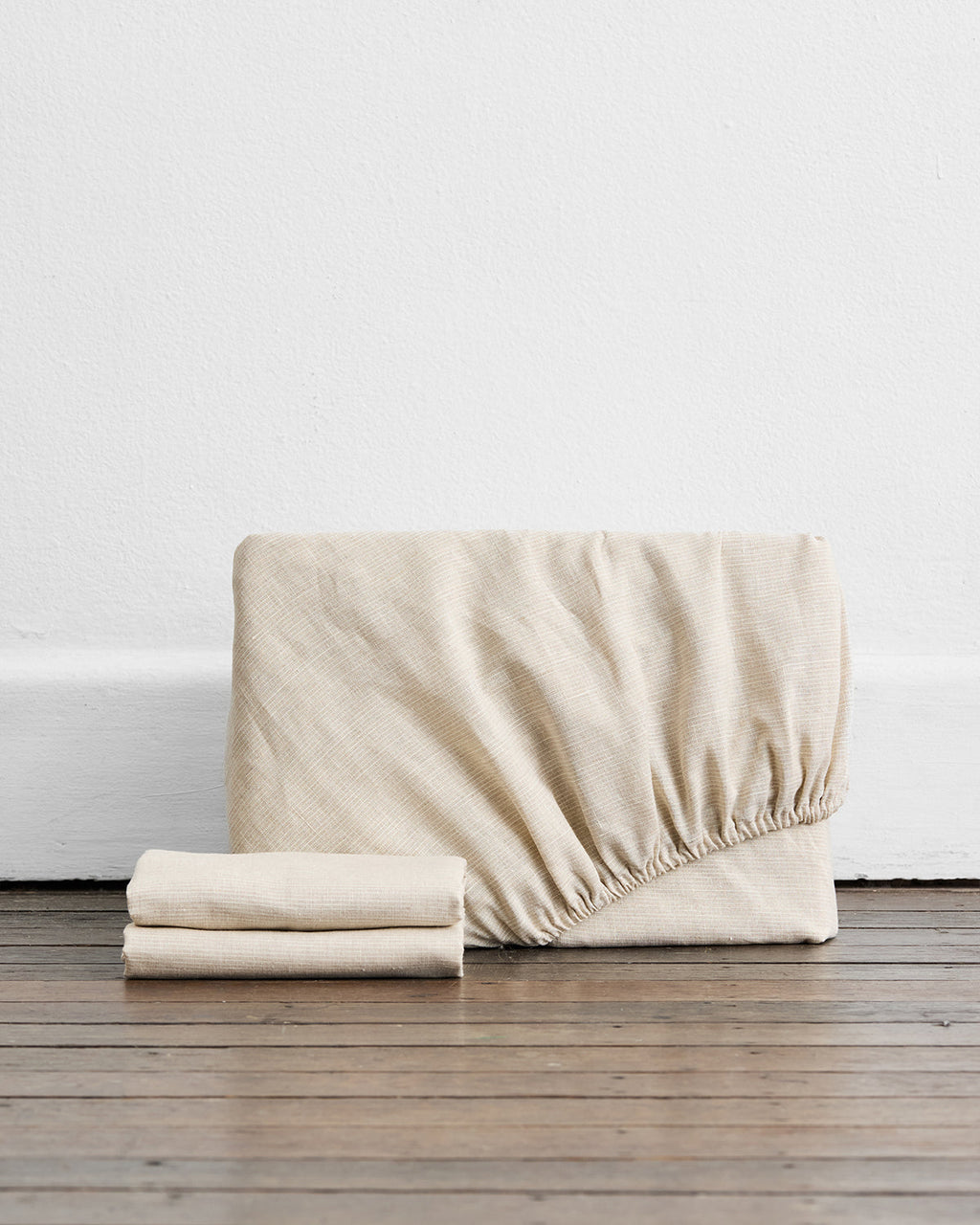 Oatmeal & White Stripe 100% French Flax Linen Fitted Sheet Set