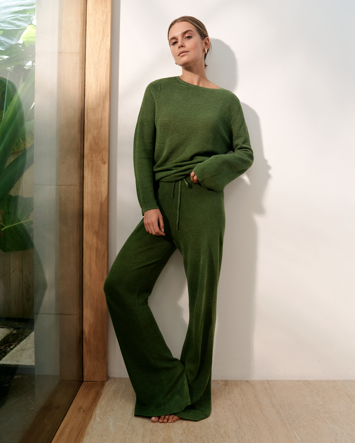 Veranda Linen Knit Pants in Olive