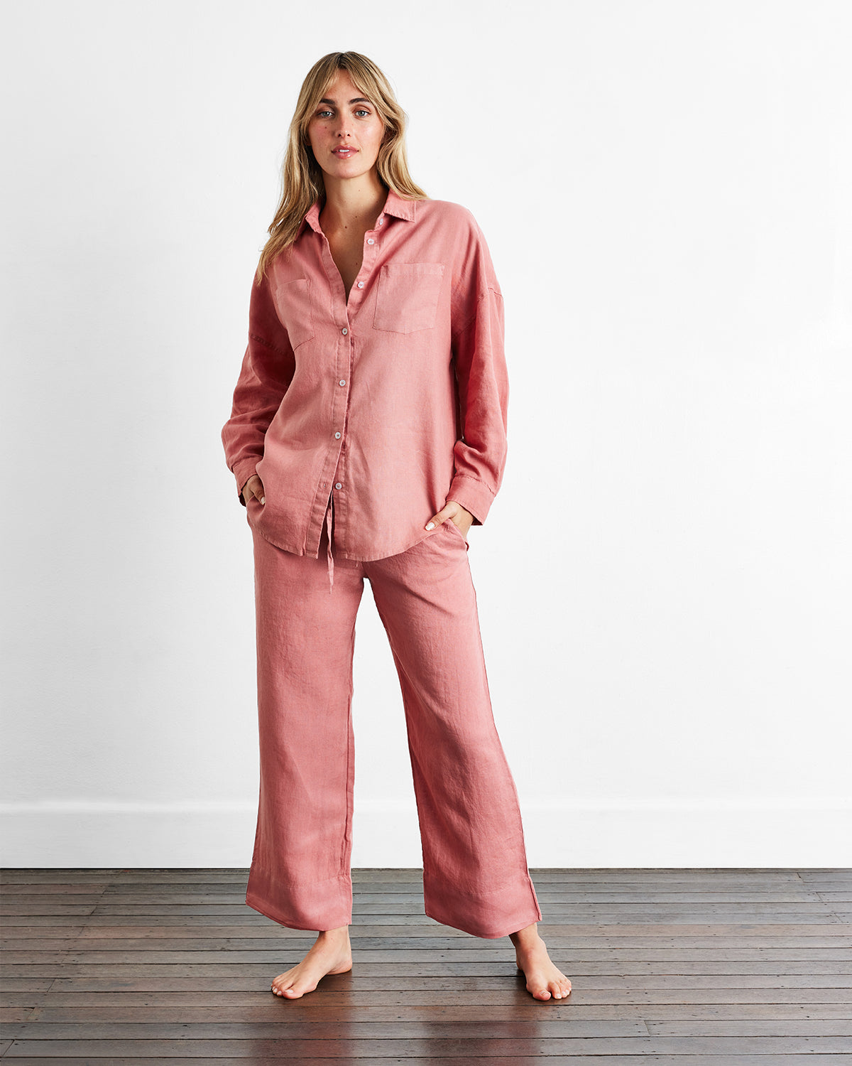 Pink Clay 100% French Flax Linen Long Sleeve Shirt