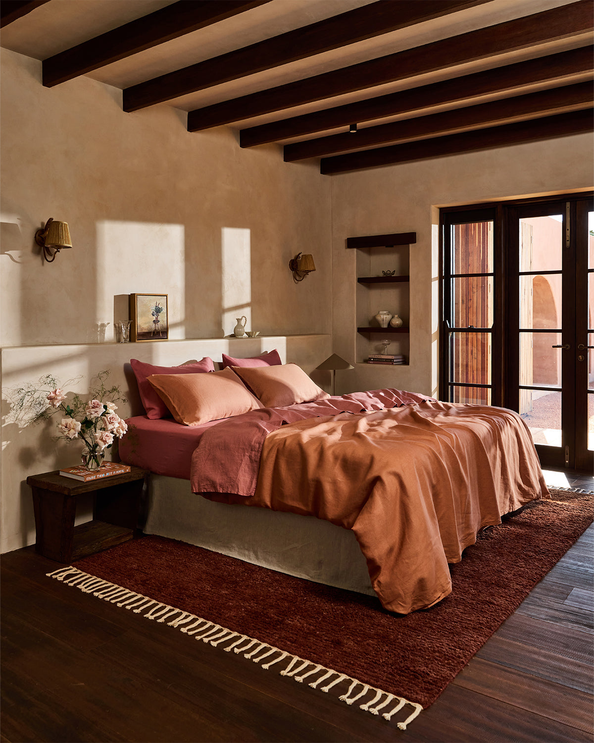 Pink Clay 100% French Flax Linen Fitted Sheet Set