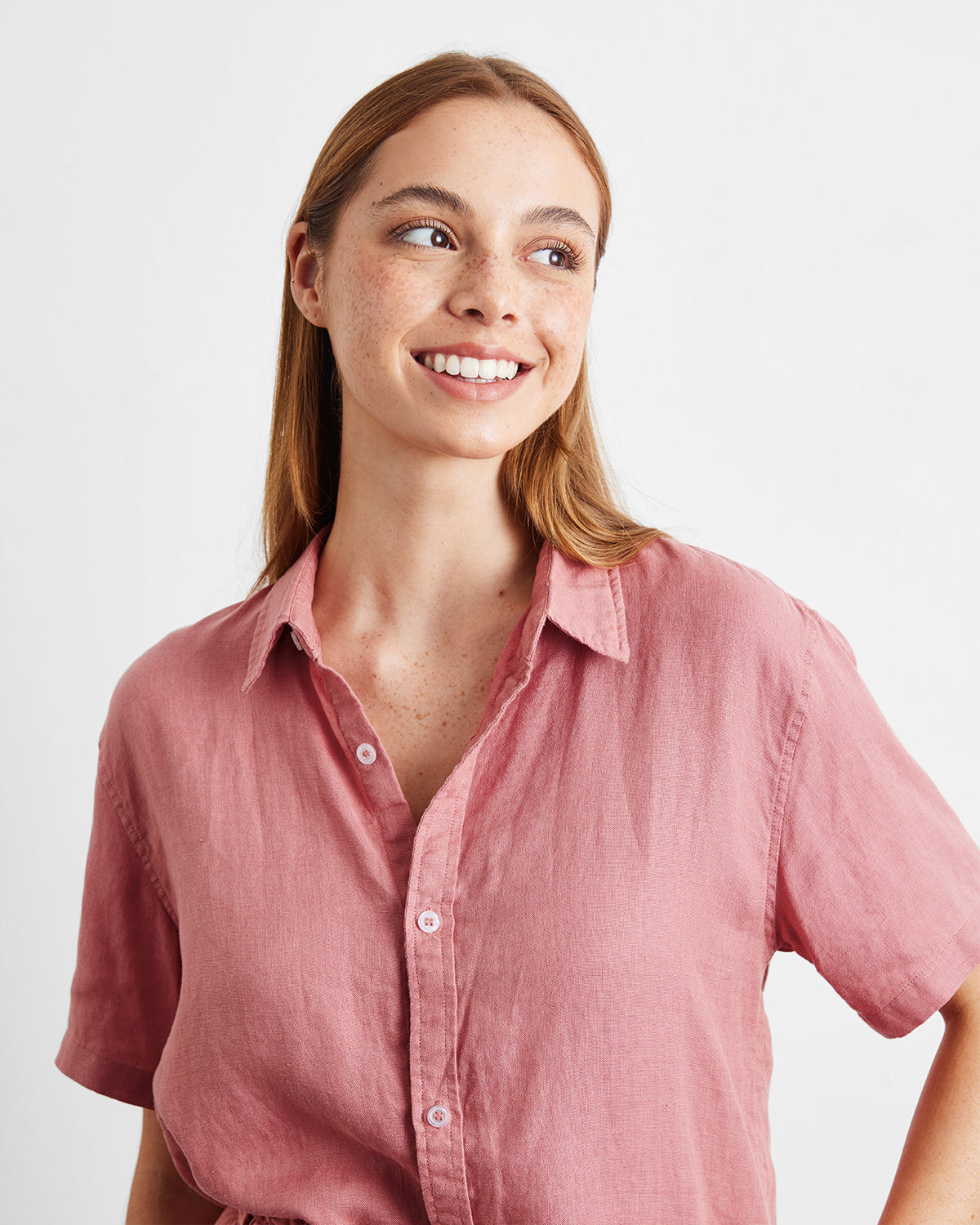 Pink Clay 100% French Flax Linen Short Sleeve Shirt