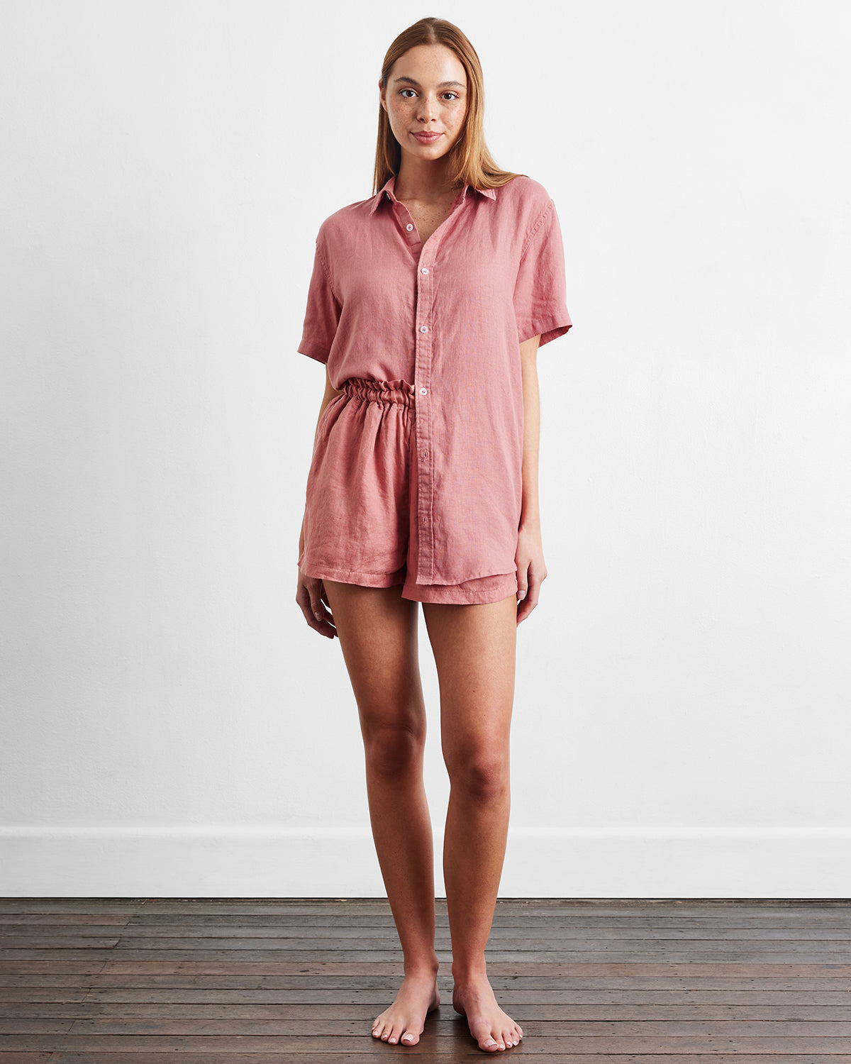 Pink Clay 100% French Flax Linen Short Sleeve Shirt