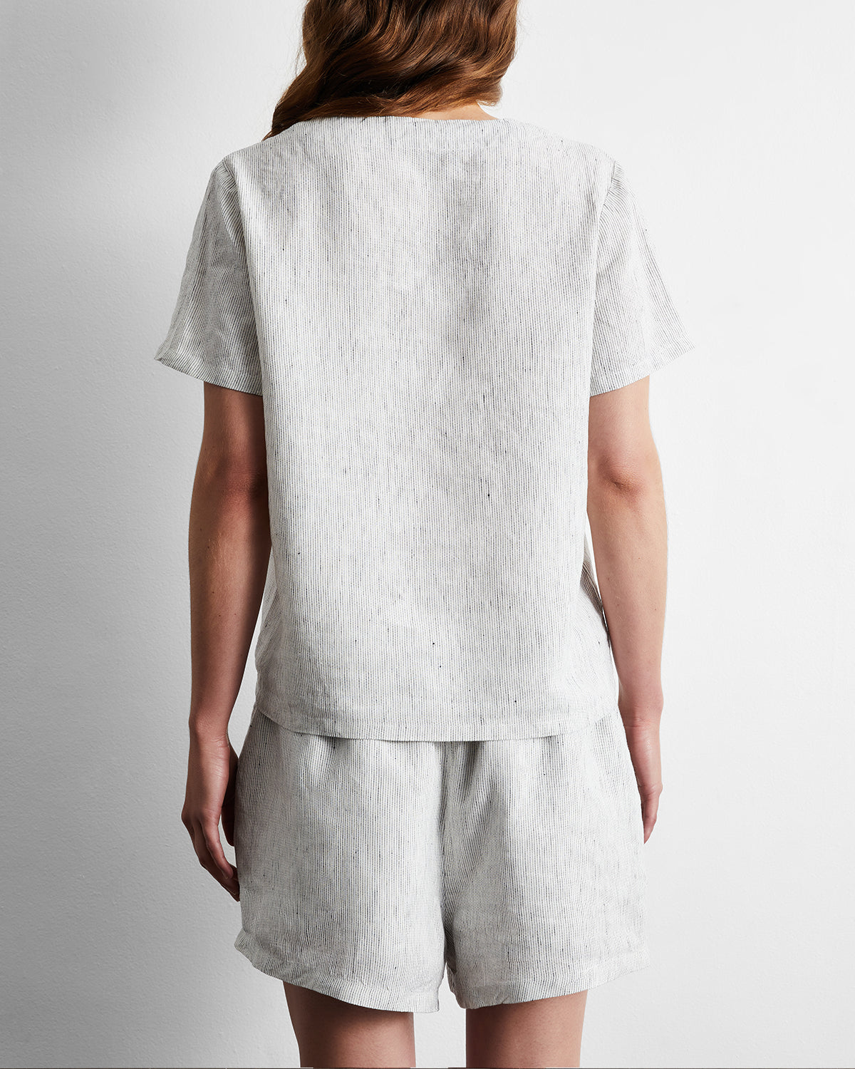Pinstripe 100% French Flax Linen T-Shirt
