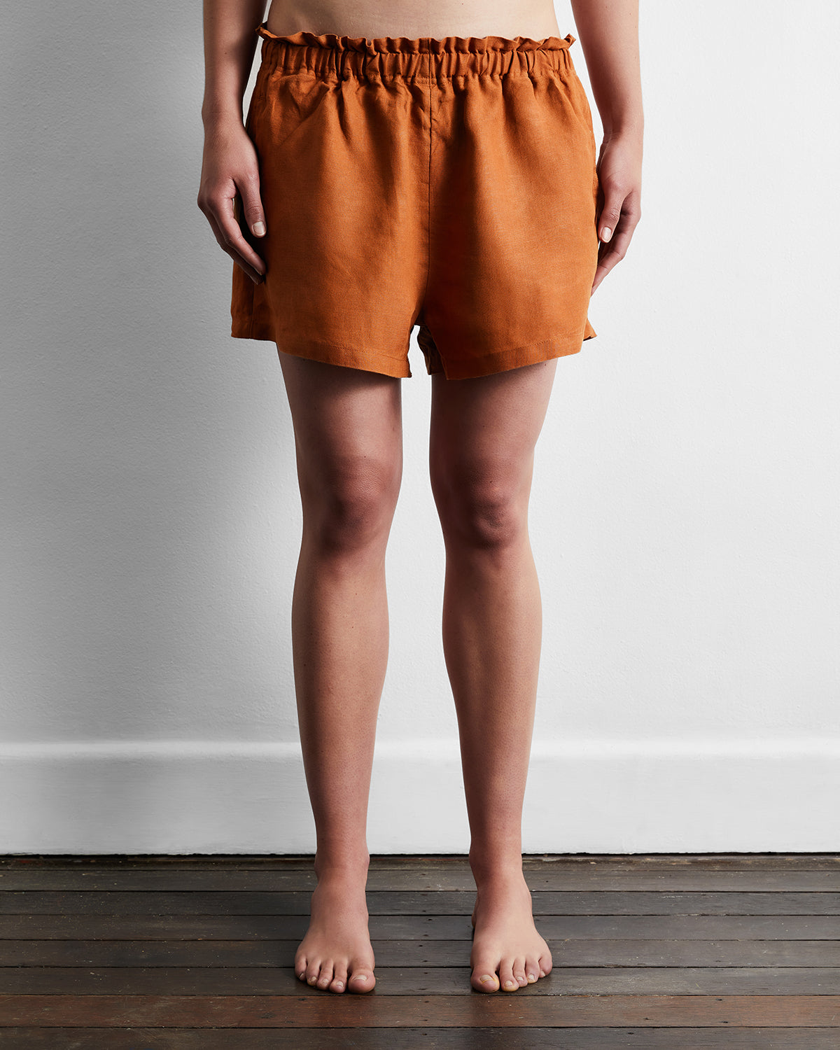 Rust 100% French Flax Linen Shorts