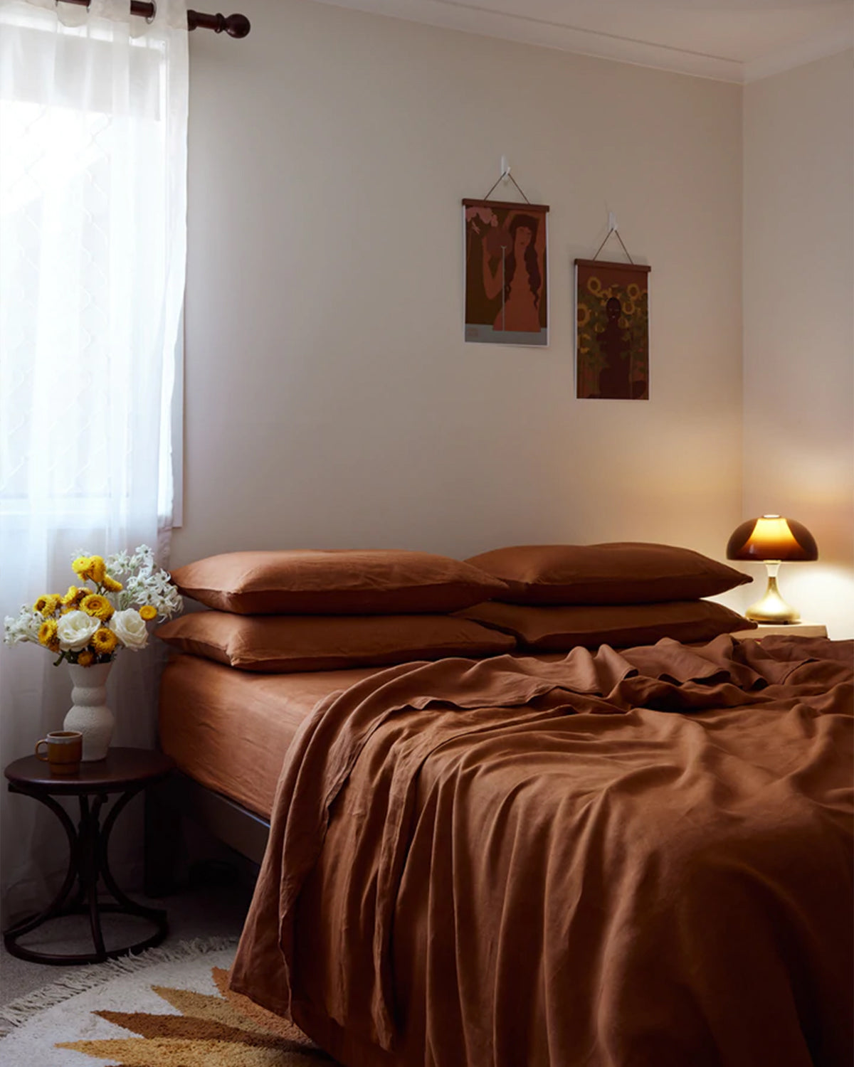 Rust 100% French Flax Linen Fitted Sheet Set