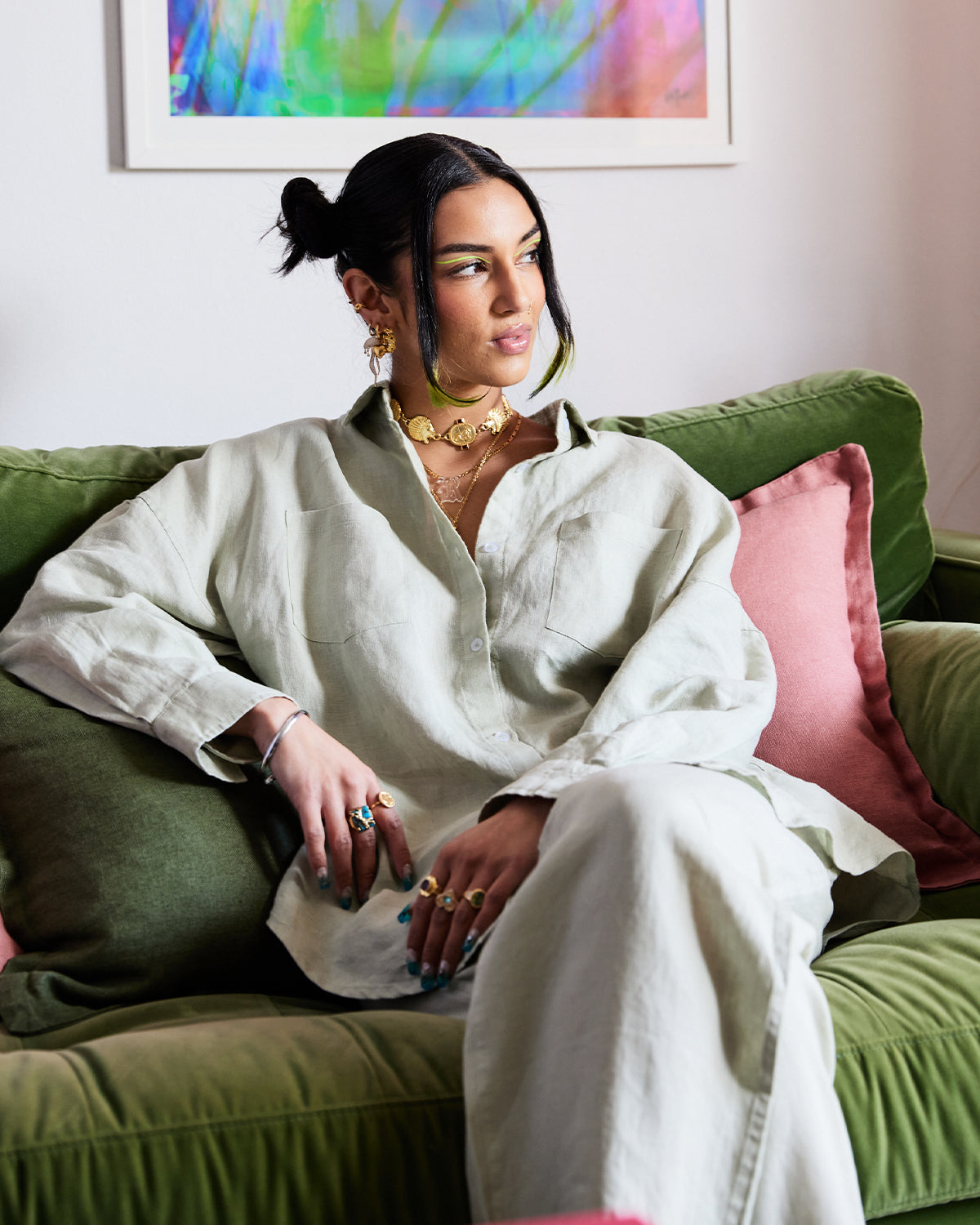 Sage 100% French Flax Linen Long Sleeve Shirt