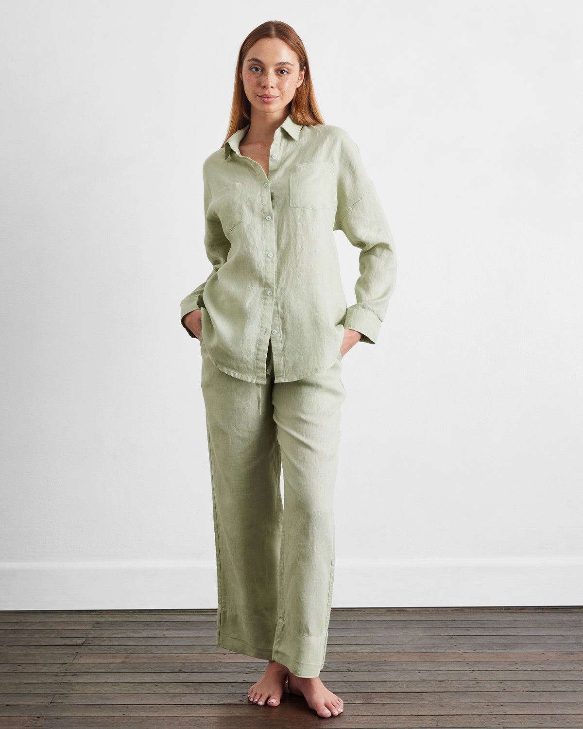 Sage 100% French Flax Linen Long Sleeve Shirt