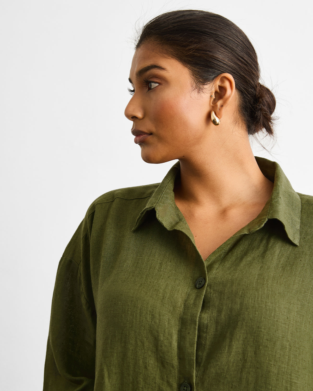 Villa Linen Shirt Dress in Olive