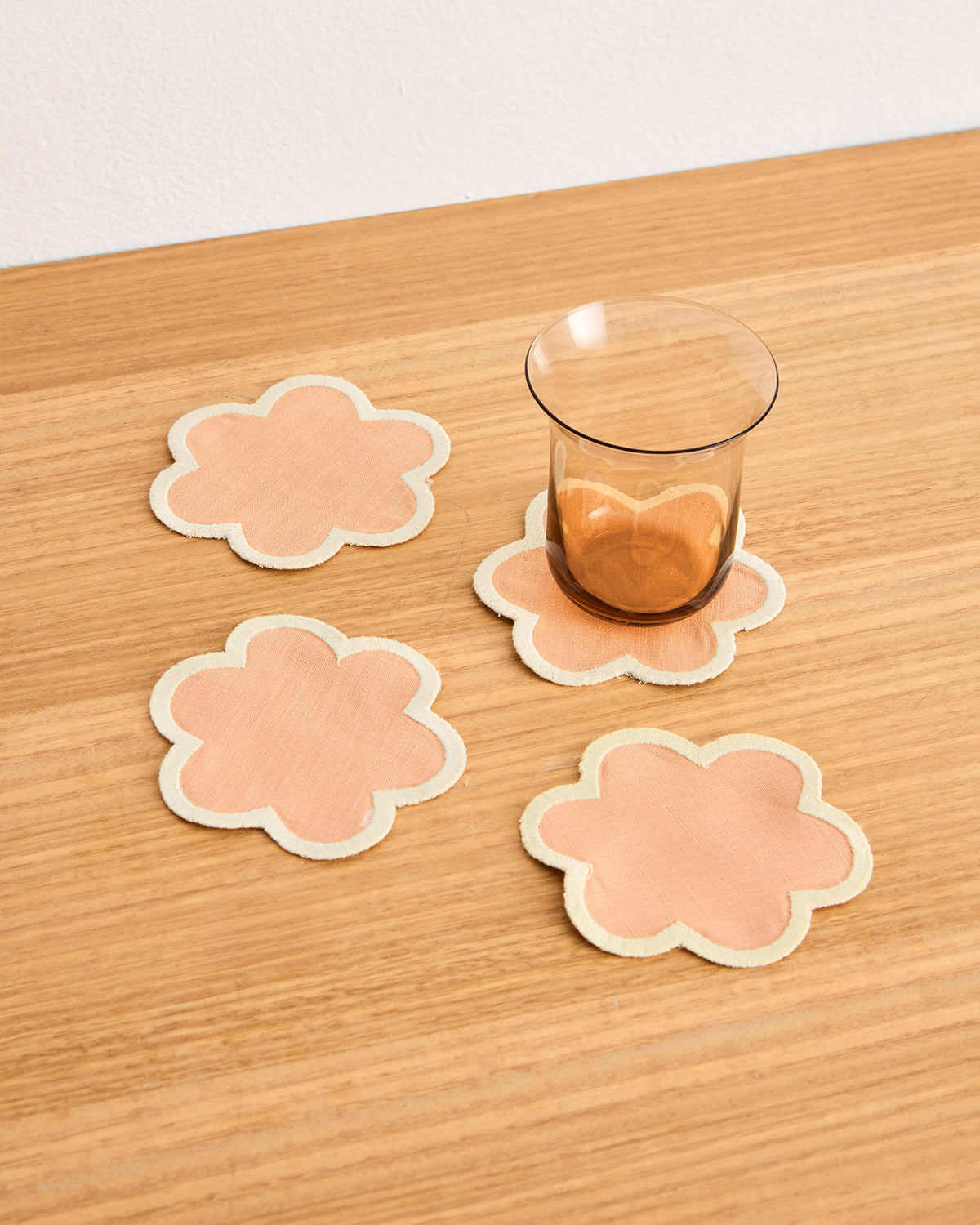 Terracotta & Limoncello 100% French Flax Linen Petal Coasters (Set of Four)