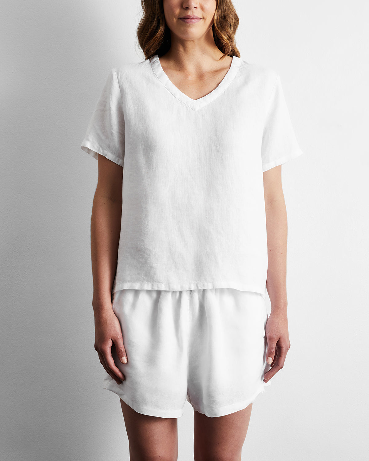 White 100% French Flax Linen T-Shirt
