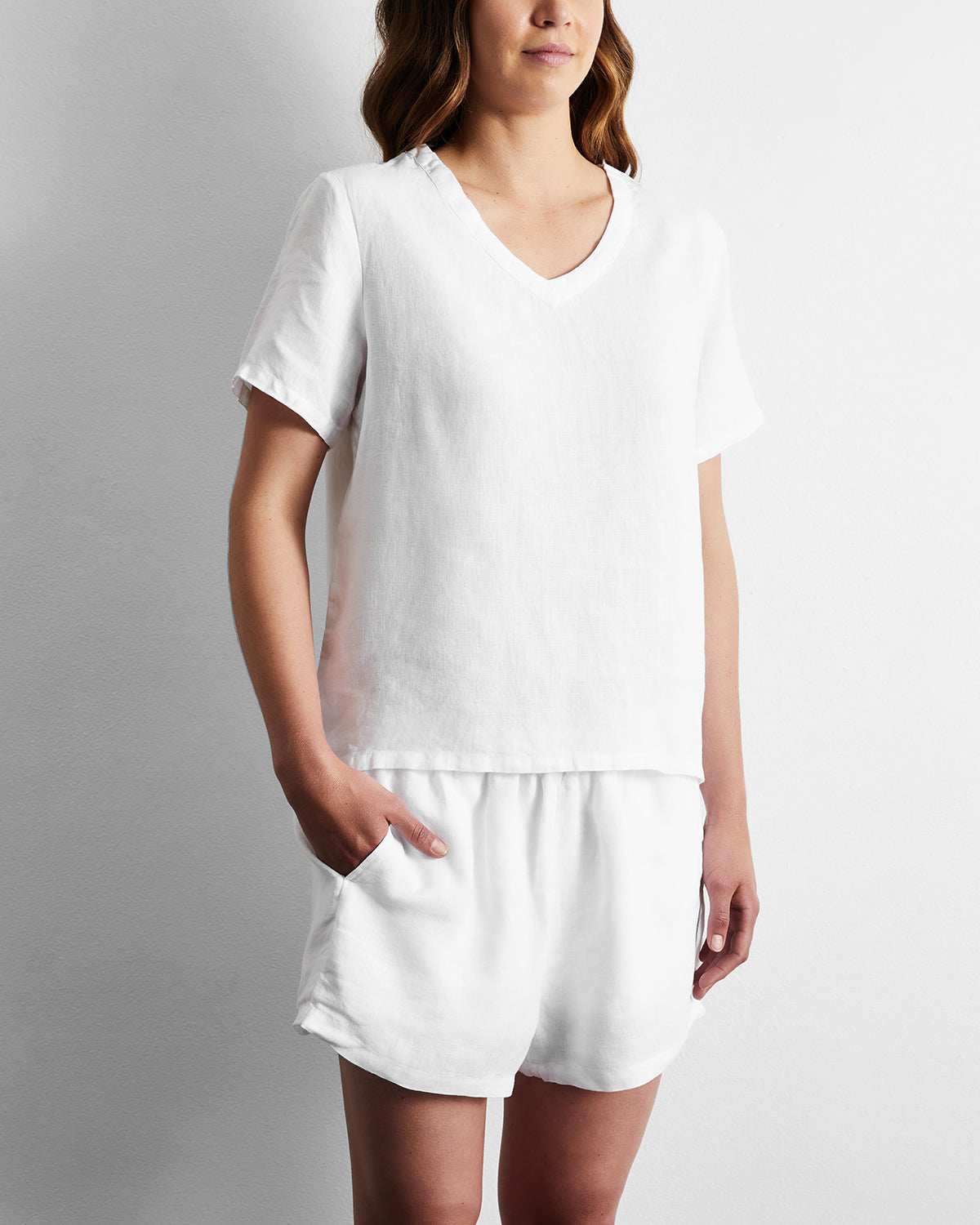 White 100% French Flax Linen T-Shirt