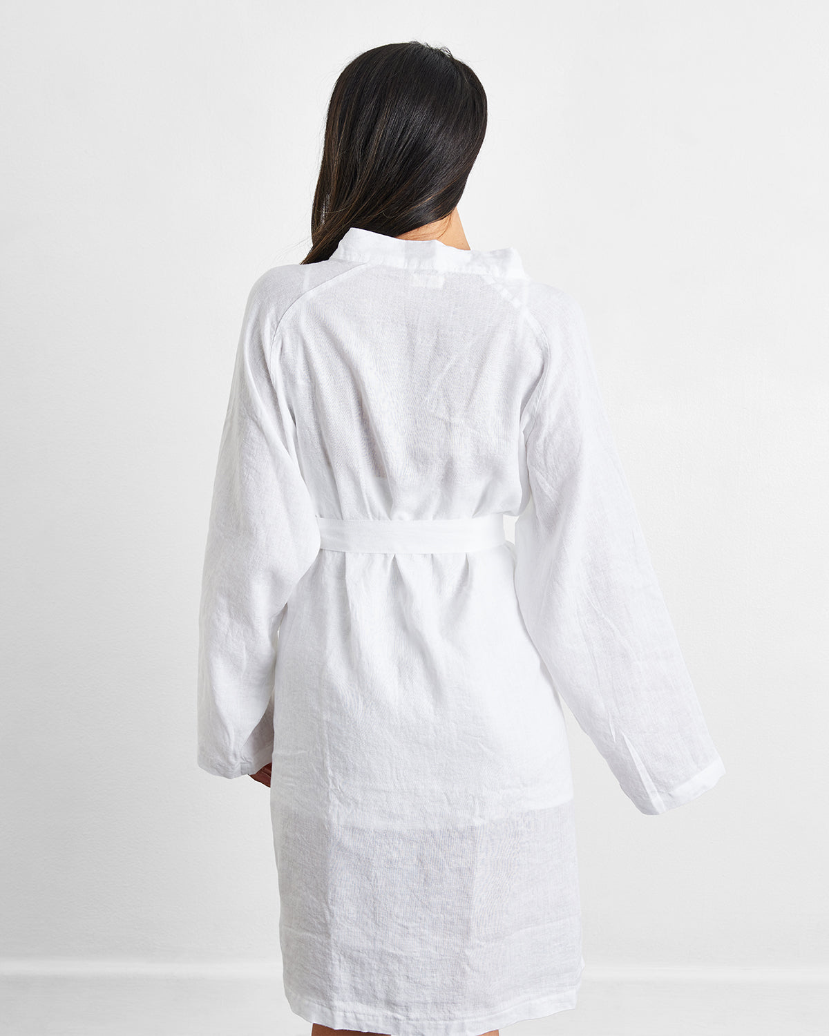 White 100% French Flax Linen Classic Robe